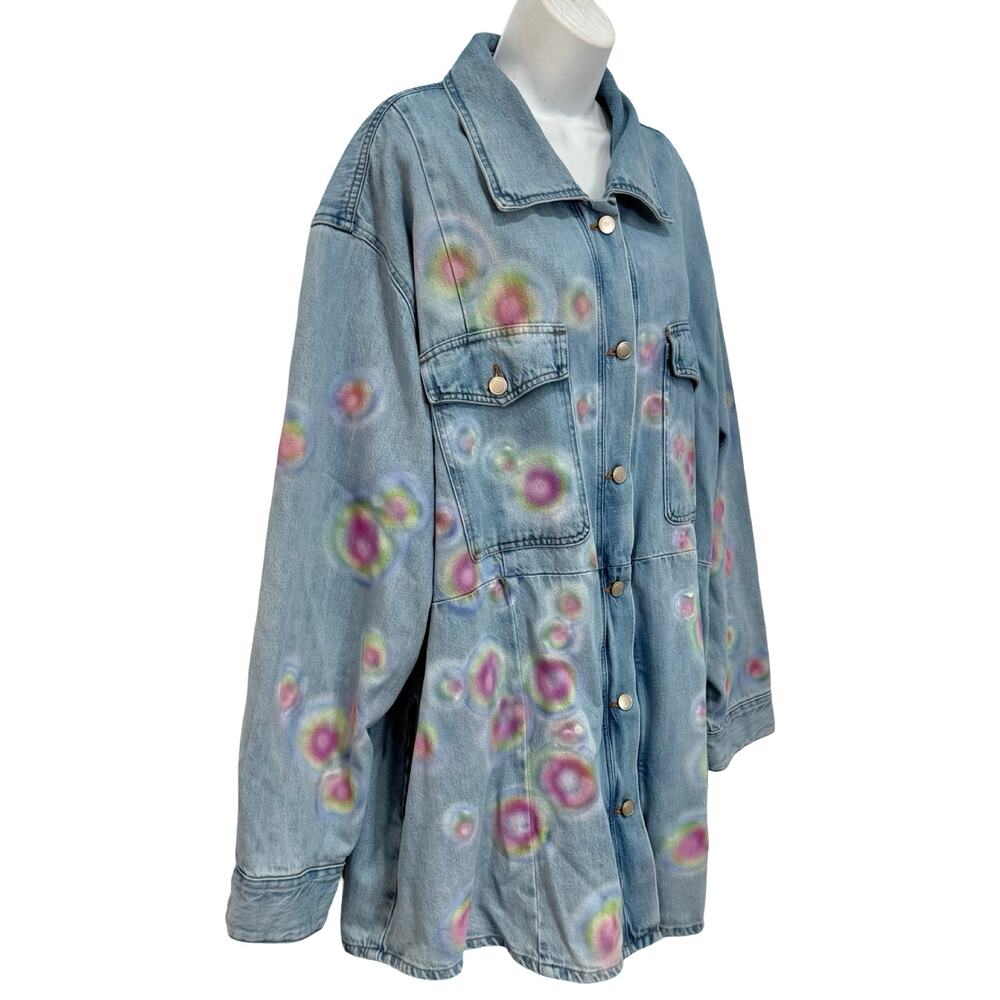 Good American Custom Rainbow Blue Denim Redesign Shacket Jacket size 5 / XXL - Picture 7 of 11
